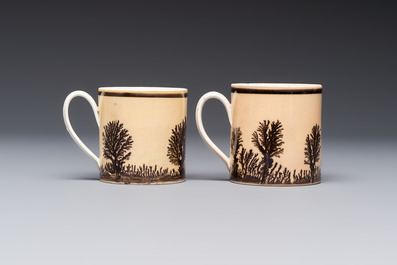 An 8-piece French Creil mochaware coffee service, marked, 19th C.