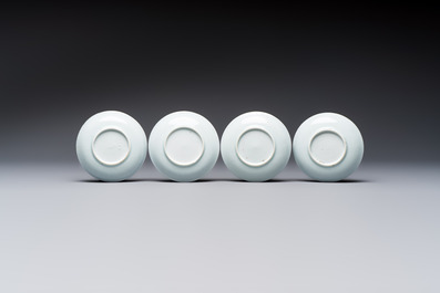 23 Chinese blue and white saucers with figural design, Yongzheng/Kangxi