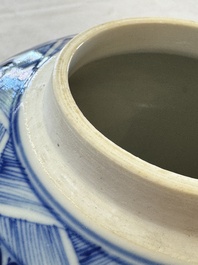 A pair of Chinese blue and white 'Lotus Scroll' jars, 19th C.