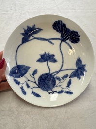 A pair of Chinese blue and white 'Bleu de Hue' plates with lotus design, Phi Khanh An Duong 慶恩堂費 mark, 19th C.