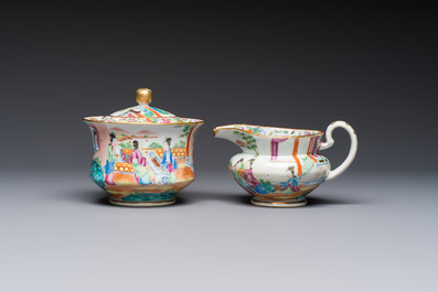 A Chinese Canton famille rose 20-piece tea service with figural design, 19th C.