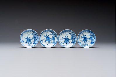 23 Chinese blue and white saucers with figural design, Yongzheng/Kangxi