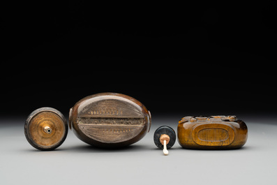 Six various Chinese carved hardstone snuff bottles, 19/20th C.