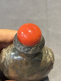 Six various Chinese carved hardstone snuff bottles, 19/20th C.