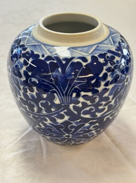 A pair of Chinese blue and white 'Lotus Scroll' jars, 19th C.