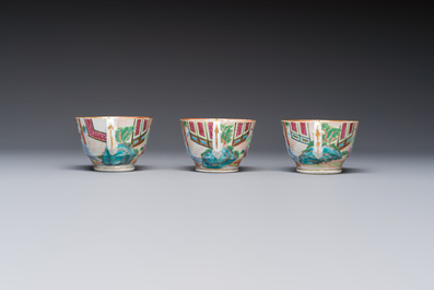 A Chinese Canton famille rose 20-piece tea service with figural design, 19th C.