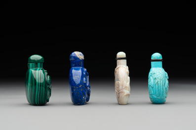 Six various Chinese carved hardstone snuff bottles, 19/20th C.