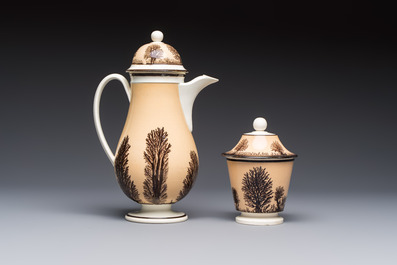 An 8-piece French Creil mochaware coffee service, marked, 19th C.