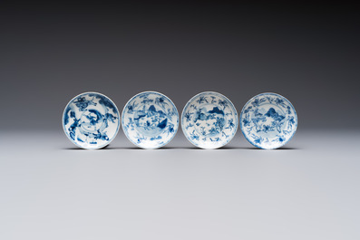 23 Chinese blue and white saucers with figural design, Yongzheng/Kangxi