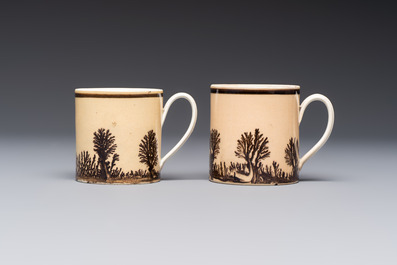 An 8-piece French Creil mochaware coffee service, marked, 19th C.