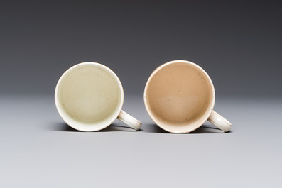 An 8-piece French Creil mochaware coffee service, marked, 19th C.
