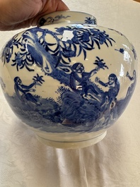 A Chinese blue and white 'Monkeys' vase, Man Tang Fu Ji 滿堂福記 mark, 19th C.