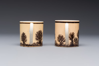 An 8-piece French Creil mochaware coffee service, marked, 19th C.