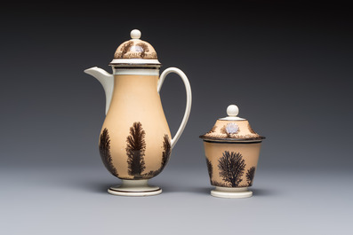 An 8-piece French Creil mochaware coffee service, marked, 19th C.