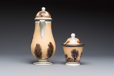 An 8-piece French Creil mochaware coffee service, marked, 19th C.