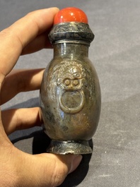Six various Chinese carved hardstone snuff bottles, 19/20th C.