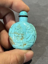 Six various Chinese carved hardstone snuff bottles, 19/20th C.