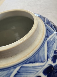 A pair of Chinese blue and white 'Lotus Scroll' jars, 19th C.