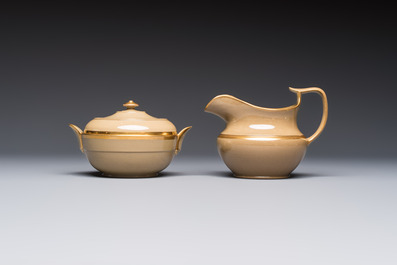 A 24-piece English Spode mocha-ground and gilt coffee and tea service, 19th C.