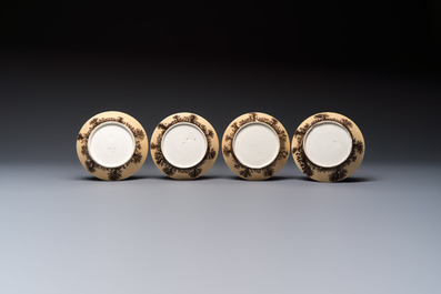 An 8-piece French Creil mochaware coffee service, marked, 19th C.
