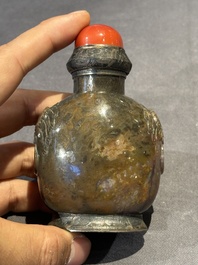 Six various Chinese carved hardstone snuff bottles, 19/20th C.