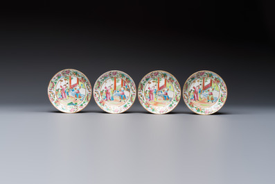 A Chinese Canton famille rose 20-piece tea service with figural design, 19th C.