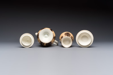 An 8-piece French Creil mochaware coffee service, marked, 19th C.