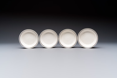An 8-piece French Creil mochaware coffee service, marked, 19th C.