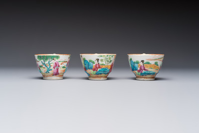 A Chinese Canton famille rose 20-piece tea service with figural design, 19th C.