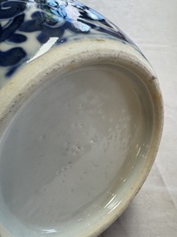 A pair of Chinese blue and white 'Lotus Scroll' jars, 19th C.