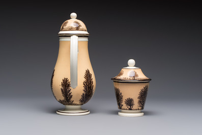 An 8-piece French Creil mochaware coffee service, marked, 19th C.