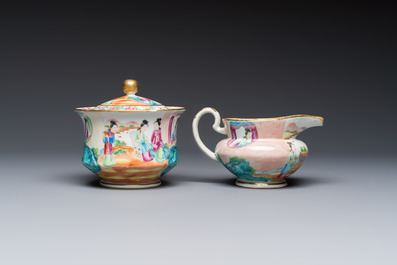 A Chinese Canton famille rose 20-piece tea service with figural design, 19th C.