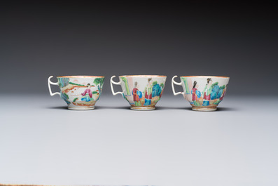A Chinese Canton famille rose 20-piece tea service with figural design, 19th C.