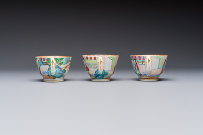 A Chinese Canton famille rose 20-piece tea service with figural design, 19th C.