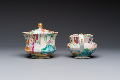 A Chinese Canton famille rose 20-piece tea service with figural design, 19th C.