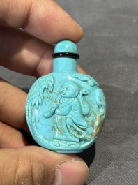 Six various Chinese carved hardstone snuff bottles, 19/20th C.