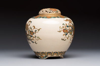 A Japanese Satsuma 'Shishi' koro, Kagayama 加賀山 mark, Meiji, 19th C.