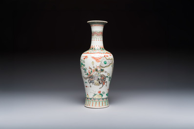 A Chinese famille verte 'Warriors' vase, Kangxi mark, 19th C.