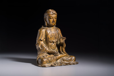 A Chinese gilt-lacquered wooden seated Bodhisattva, Ming