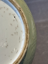 A Chinese celadon-glazed bowl with incised chilong among floral scrolls, Kangxi