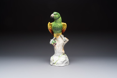A German polychrome 'Parrot on Tree Stump' sculpture, SP Dresden mark, 20th C.