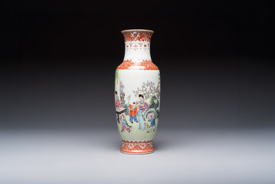 A Chinese famille rose 'Elegant Beauties and Playing Boys' vase, Qianlong mark, 20th C.