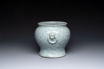 A Chinese ge-type vase with lion-form handles, Qianlong