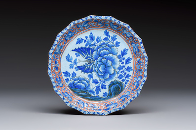 A Chinese enamelled Yixing stoneware nine-piece 'peonies' sweetmeat set on a Southeast Asian lacquer tray, 19th C.