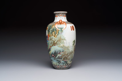 A fine Chinese famille rose vase with narrative design, Qianlong mark, Republic