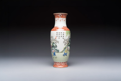 A Chinese famille rose 'Elegant Beauties and Playing Boys' vase, Qianlong mark, 20th C.