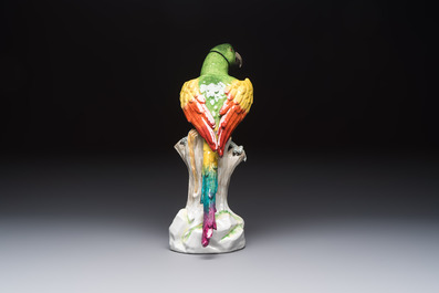A German polychrome 'Parrot on Tree Stump' sculpture, SP Dresden mark, 20th C.