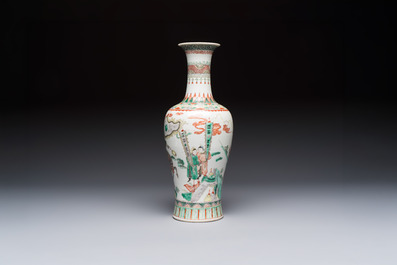 A Chinese famille verte 'Warriors' vase, Kangxi mark, 19th C.