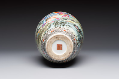 A fine Chinese famille rose vase with narrative design, Qianlong mark, Republic