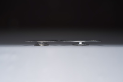 Two English low glass pedestal tazze, 17th C.